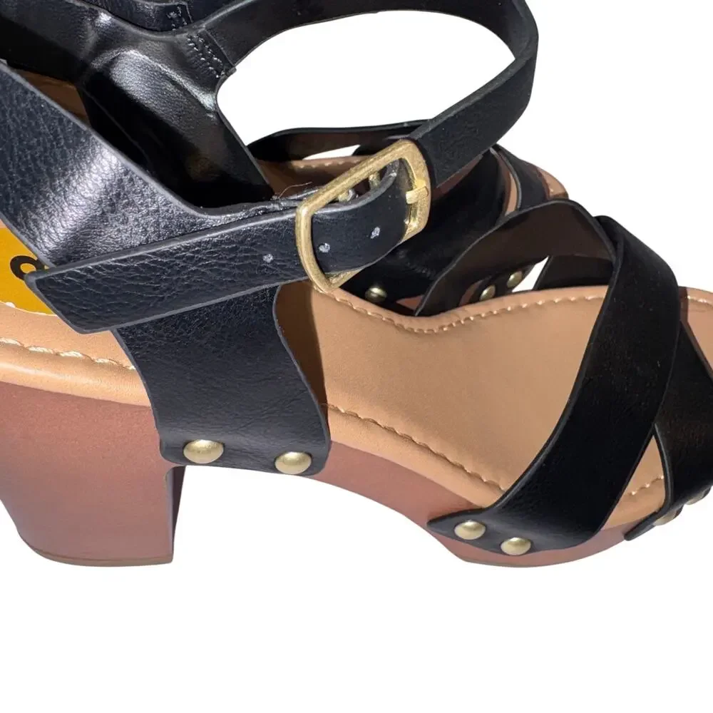 Soda Miguel Black Faux Leather Crisscross Strap Platform Chunky Block Heel - Picture 7 of 8